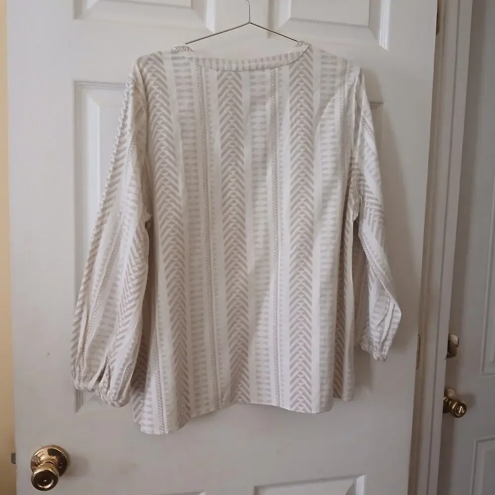 Chico’s Women Plus Size 3 Beige Tassel Tunic Peasant Blouse Long Sleeve Boho Top - Picture 3 of 16